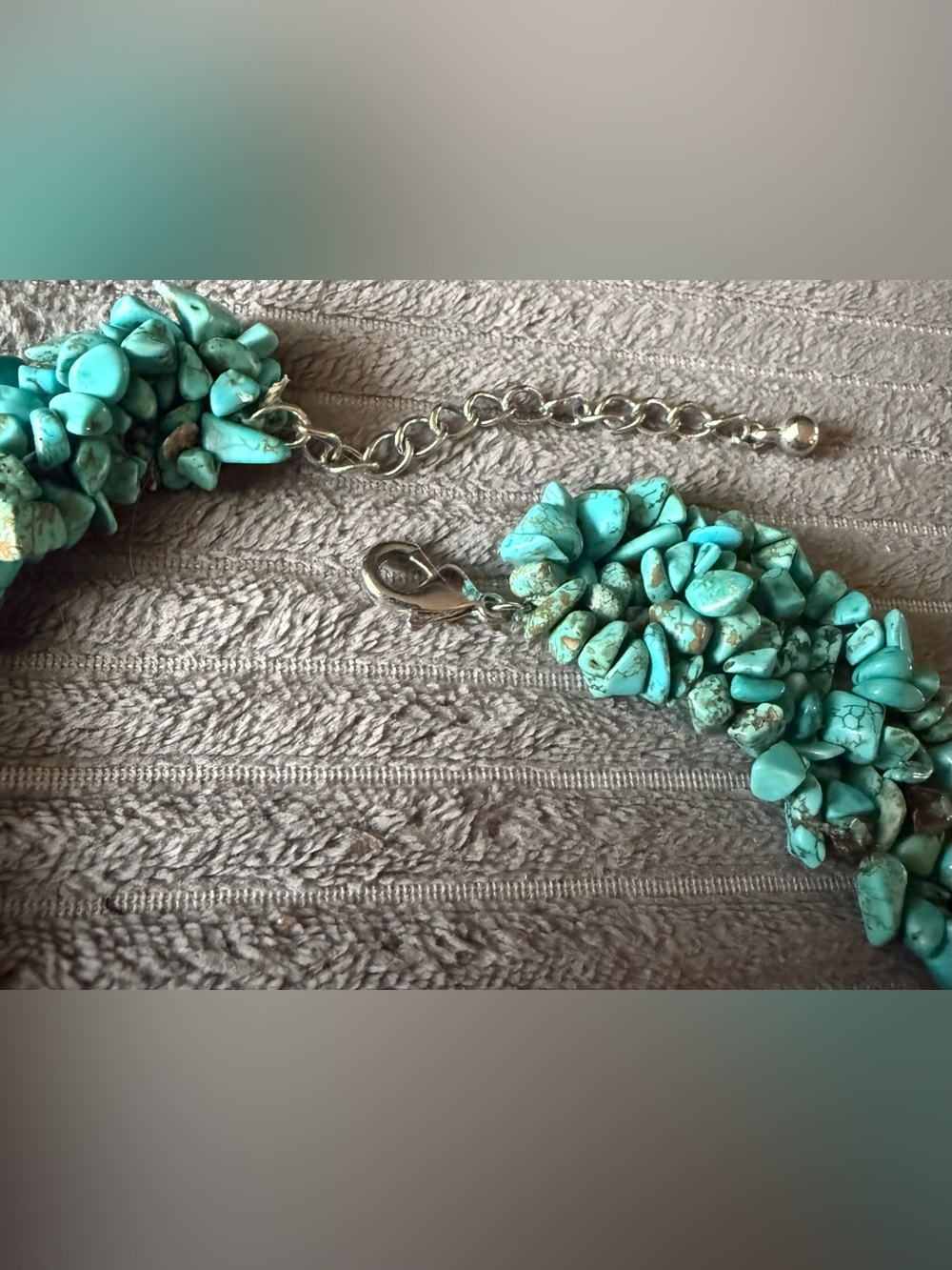 Chunky Turquoise Gem Stone Chip Necklace Collar Bib Style Statement Solver Tone - Picture 4 of 7